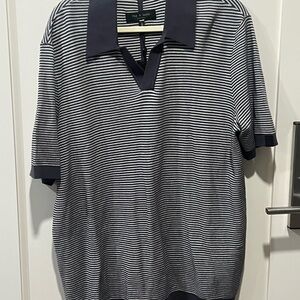 rag & bone blue and White Striped Polo Shirt